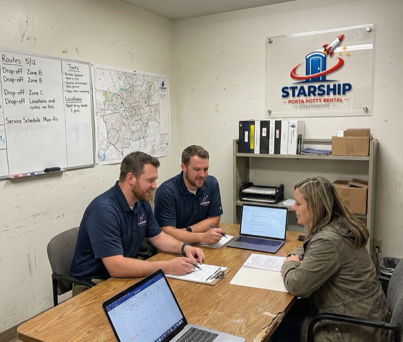 Team planning delivery routes in Greensboro office